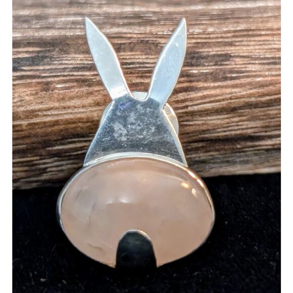 Vintage Sterling Silver Bunny Bottom Rose Quartz Tie Tack/Lapel Pin - Picture 1 of 4